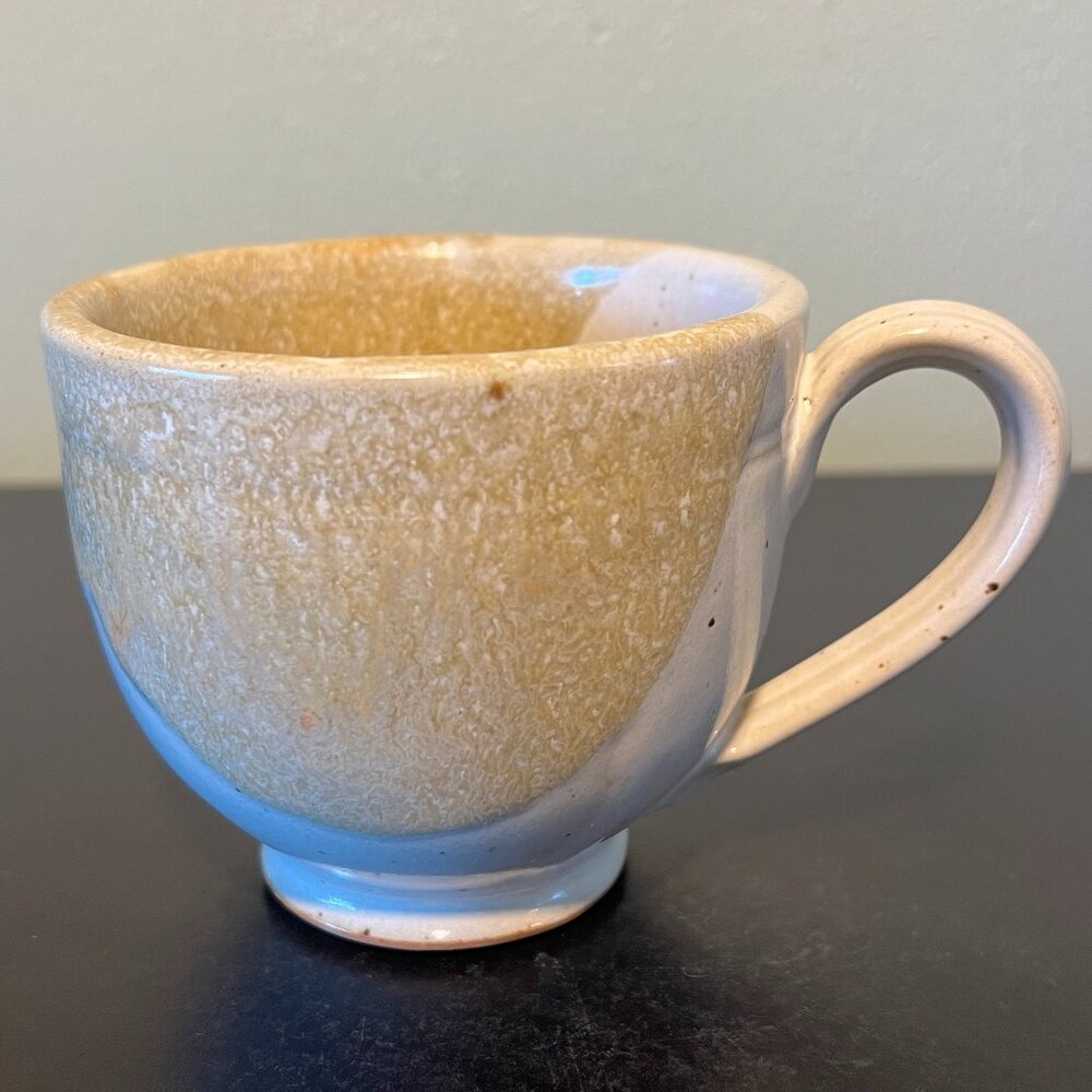 Handcrafted Beige Speckled Drip Glazed Earth Tone Studio Art Pottery Cup Mug - Picture 2 of 12